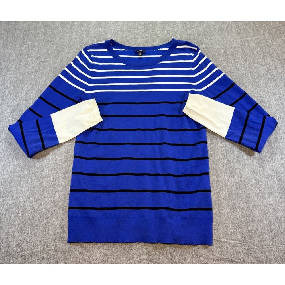 Express Women’s Long Sleeve Sweater-Medium/Blue+White+Black/Stripes